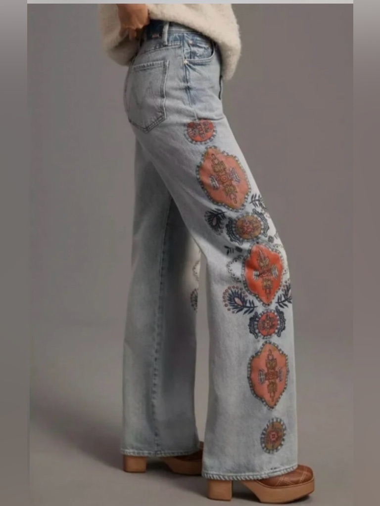 Mother Lil’ Maven Sneak Wide Leg Hi-Rise Boho Festi Medallions Size 25 Nwot $335